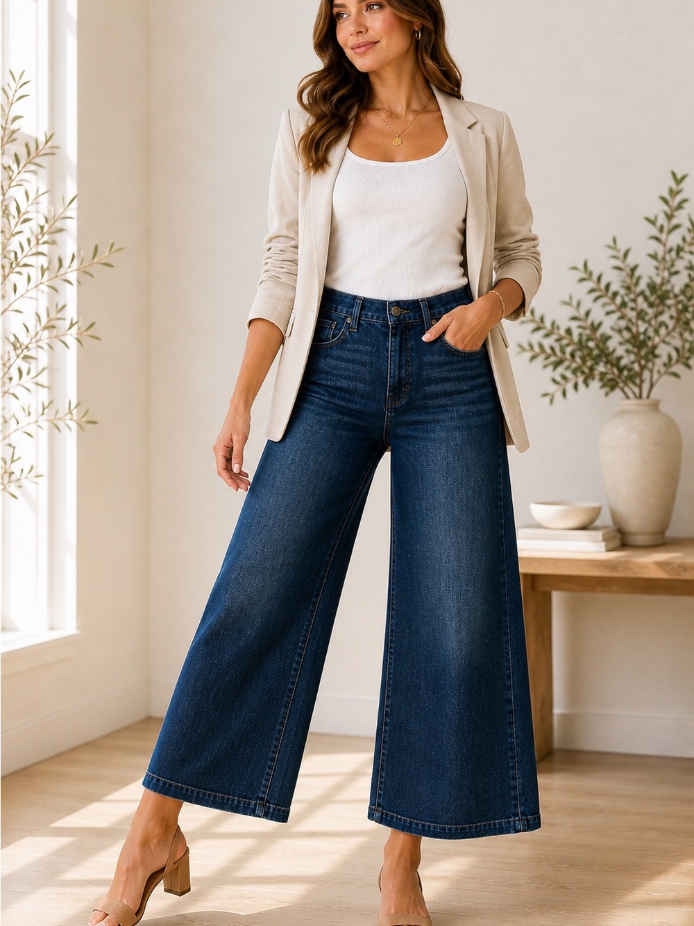 🔥 Banana Republic High Rise Wide Leg Crop Jeans Dark Wash Size 32